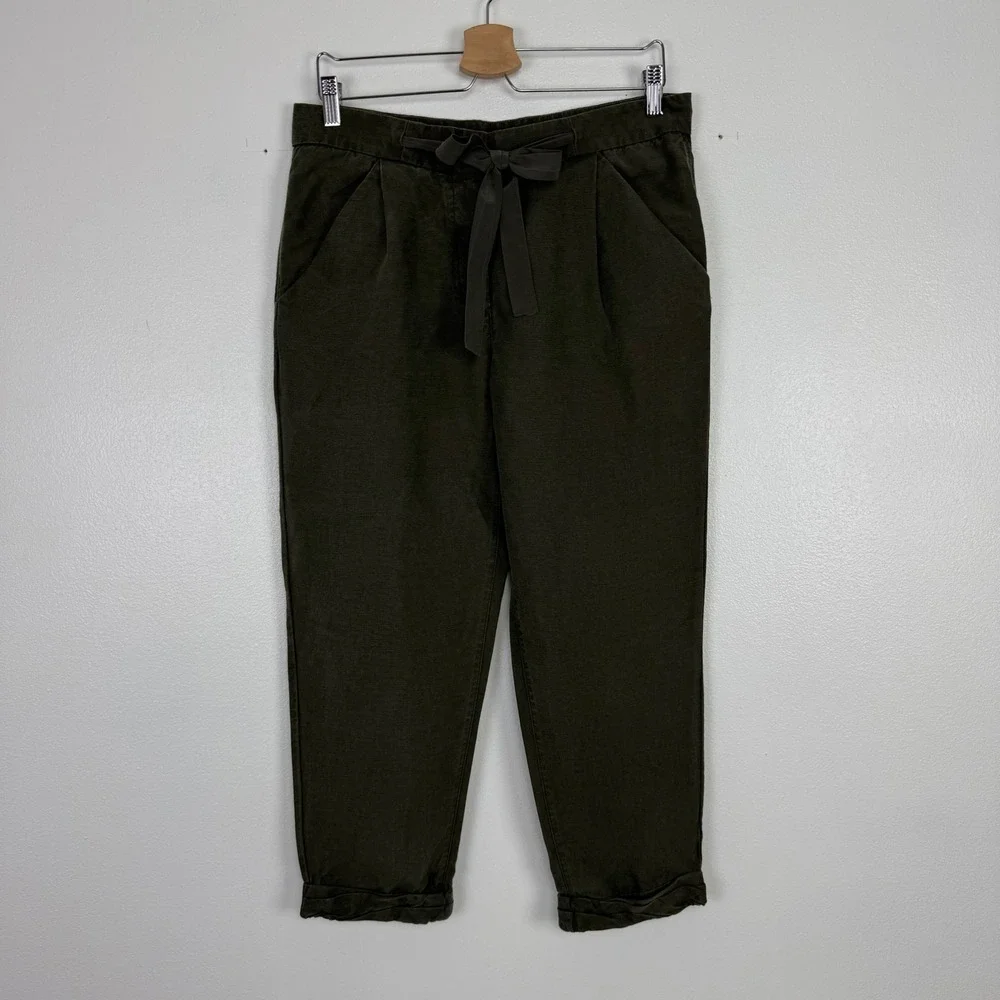 Aritzia Wilfred Allant Linen Blend‎ Trousers Womens 8 Olive Green Pleated Pant